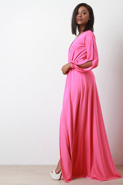 Deep V Neck Thigh High Slit Maxi Dress