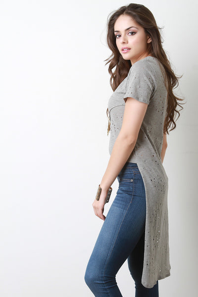 Distressed Wrap Marled Scoop Neck Tee