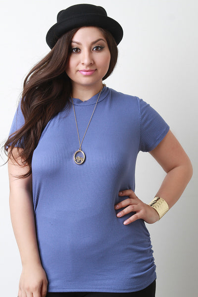 Rib Knit Mock Neck Short Sleeve Top