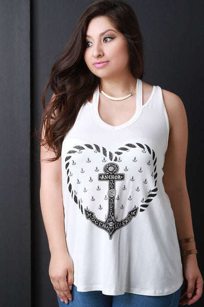 Anchor Heart Cut Out Sleeveless Top