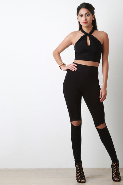 Halter Keyhole Choker Crop Top