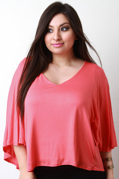 Jersey Knit V-Neck Dolman Sleeve Top