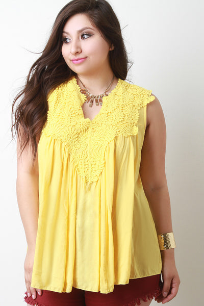 Crochet Lace Sleeveless Gathered Top