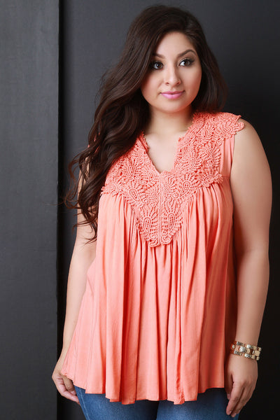 Crochet Lace Sleeveless Gathered Top