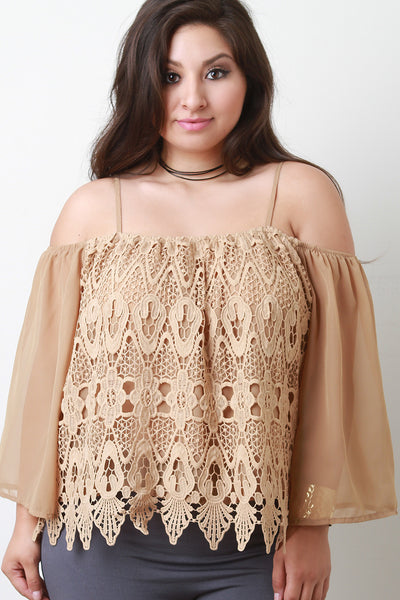 Crochet Lace Off-The-Shoulder Scalloped Hem Blouse Top