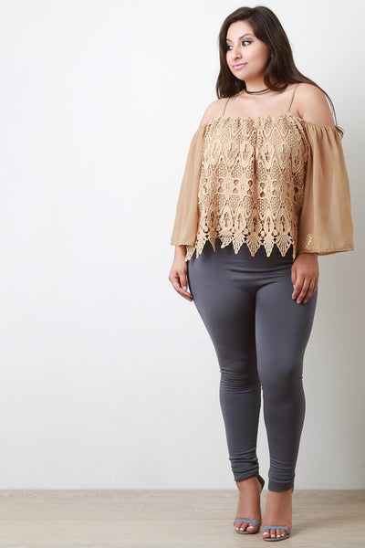 Crochet Lace Off-The-Shoulder Scalloped Hem Blouse Top