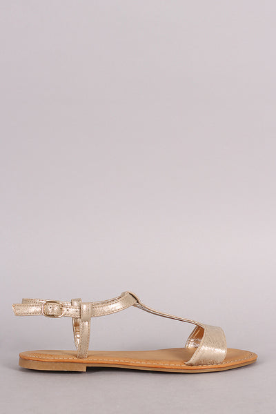 Bamboo T-Strap Open Toe Flat Sandal