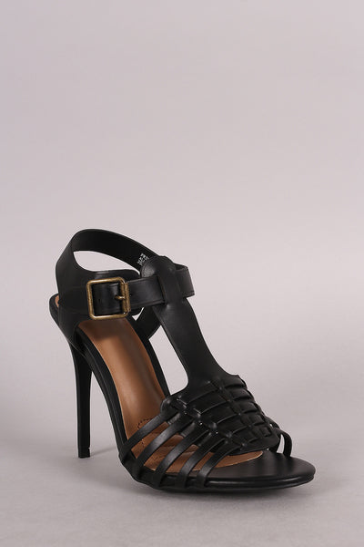 Anne Michelle Huarache Woven T-Strap Heel