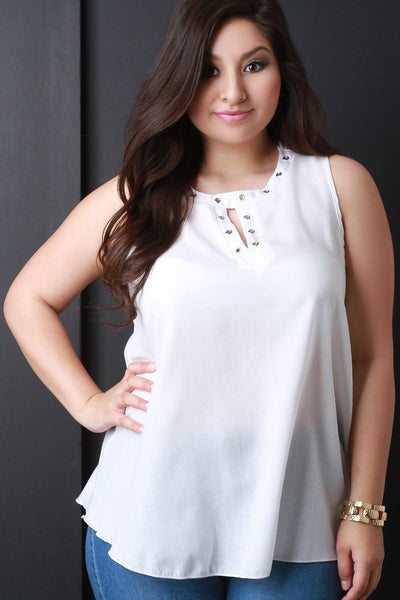 Keyhole Grommet Sleeveless Flowy Top