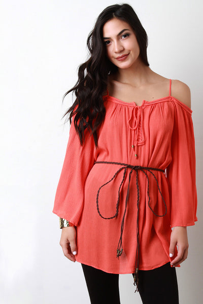 Cold Shoulder Long Sleeve Peasant Blouse