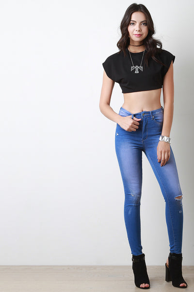 Jersey Knit Cap Sleeve Crop Top