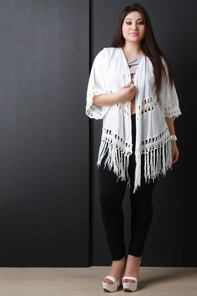 Solid Macrame Knit Fringe Kimono