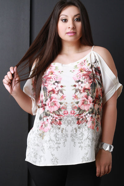 Floral Print Cold Shoulder Boxy Top