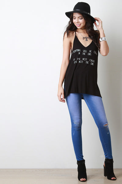 Everything Will Be Ok Sleeveless V Neck Top