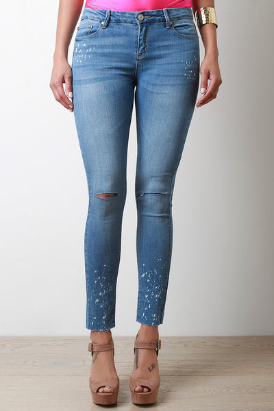 Knee Slit Frayed Hem Jeans