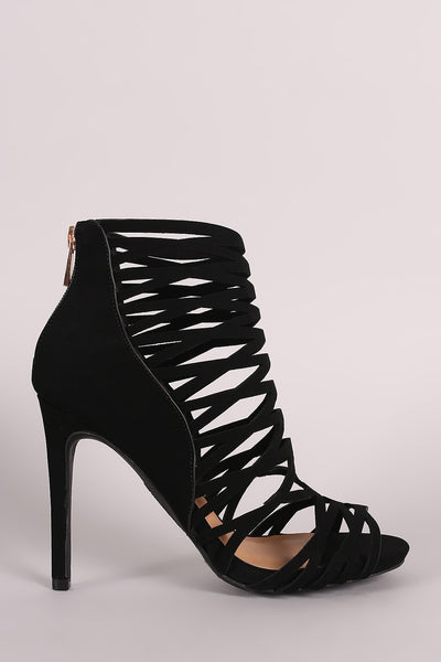 Anne Michelle Nubuck Caged Peep Toe Stiletto Heel