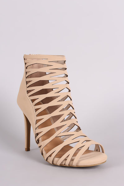 Anne Michelle Nubuck Caged Peep Toe Stiletto Heel