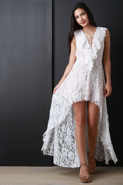 Ruffle Lace High Low Maxi Dress