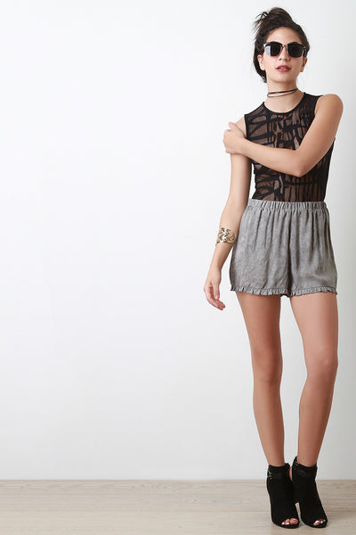 Woven Ruffled Hem High Waisted Shorts