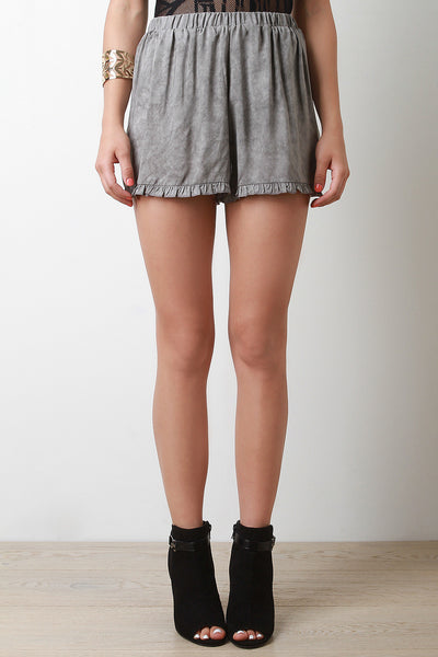 Woven Ruffled Hem High Waisted Shorts