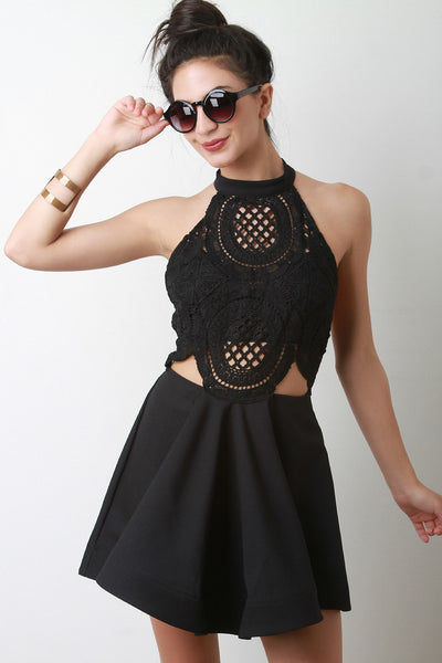 Mock Neck Crochet Top Skater Dress