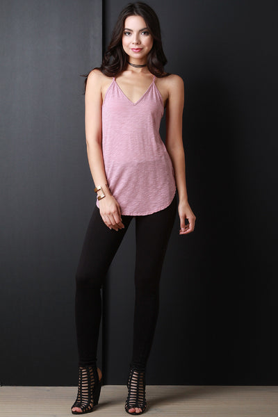 Round Hem V-Neck Racer Back Top