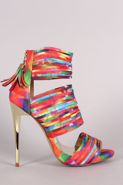 Liliana Kaleidoscope Print Strappy Tassel Stiletto Heel