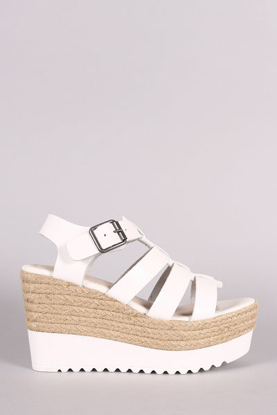 Bamboo Strappy Lug Sole Fisherman Espadrille Platform Wedge