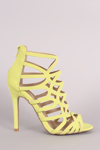 Qupid Nubuck Strappy Caged Stiletto Heel