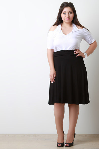 Solid Jersey Knit Flowy Midi Skirt