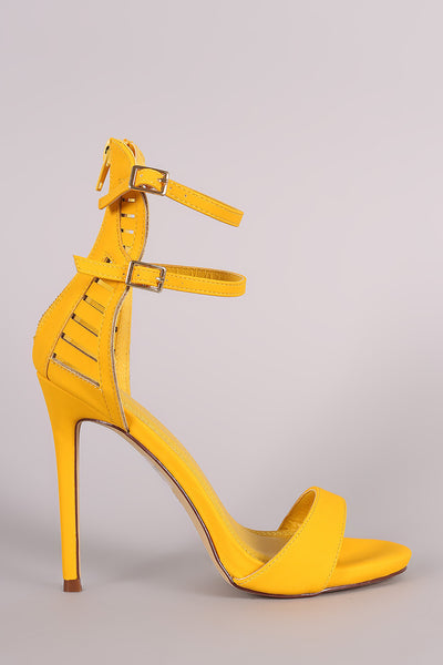 Nubuck Double Ankle Strap Caged-Back Stiletto Heel