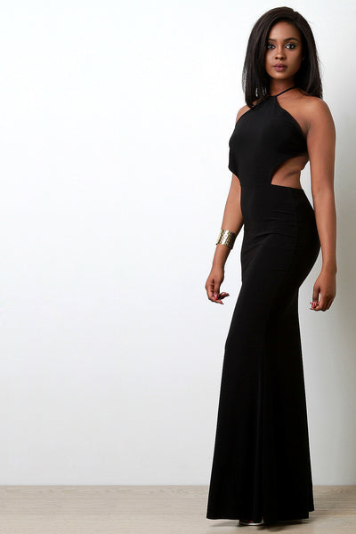 Solid Halter Strappy Mermaid Cut Maxi Dress