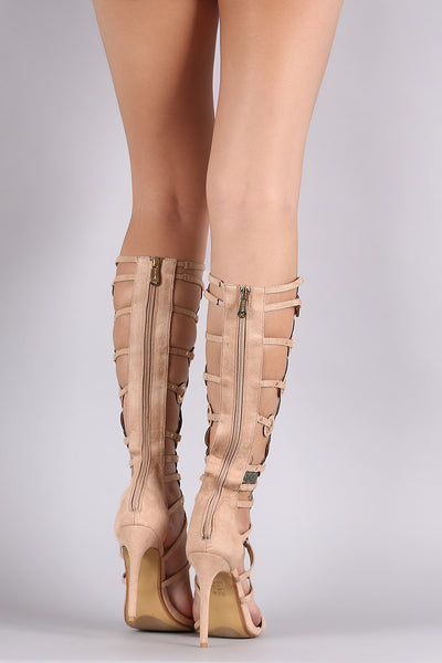 Suede Grommets Embellished Strappy Gladiator Heel