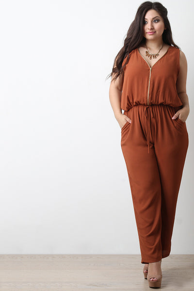 Chiffon Zip-Up Sleeveless Jumpsuit