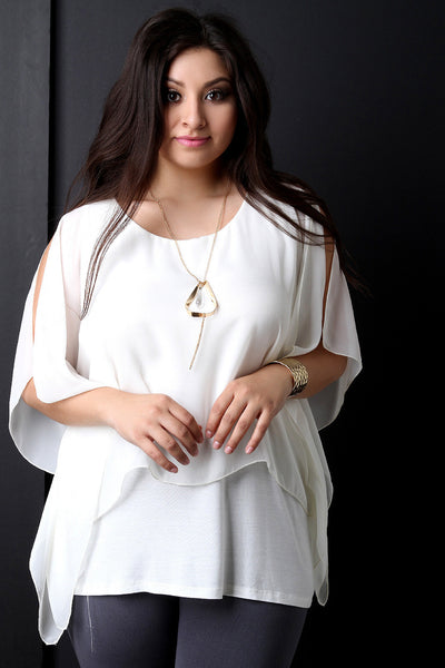 Chiffon Poncho Overlay Teardrop Necklace Top