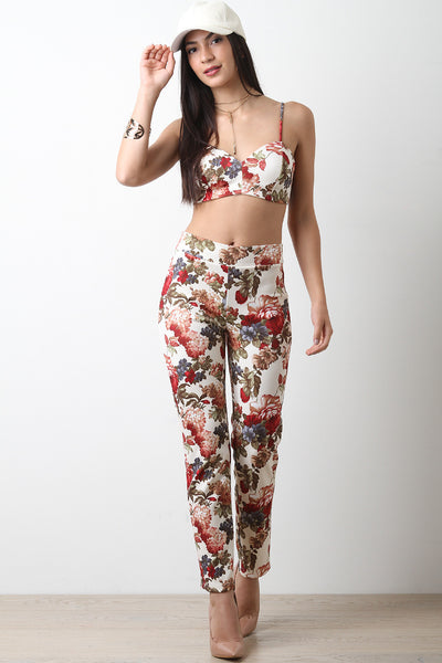 Floral Print Spaghetti Straps Crop Top