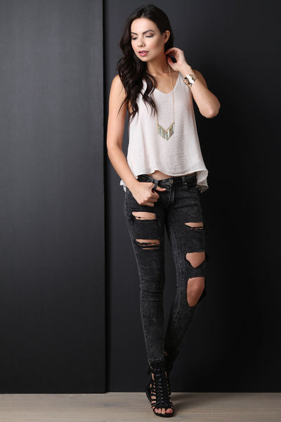 Gauzy Split Back Sleeveless Top