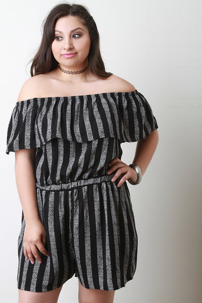 Striped Ruffle Off-The-Shoulder Romper