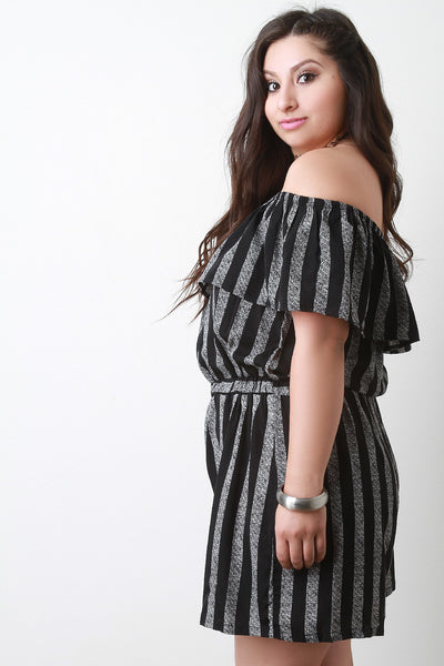 Striped Ruffle Off-The-Shoulder Romper