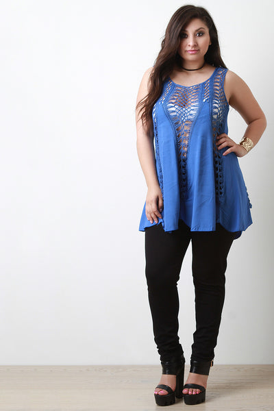 Crochet Panel Sleeveless Flowy Top