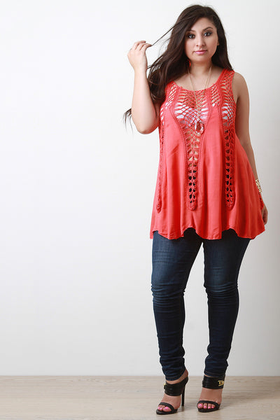 Crochet Panel Sleeveless Flowy Top