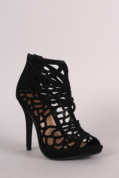 Nubuck Butterfly Wing Cutout Caged Stiletto Heel