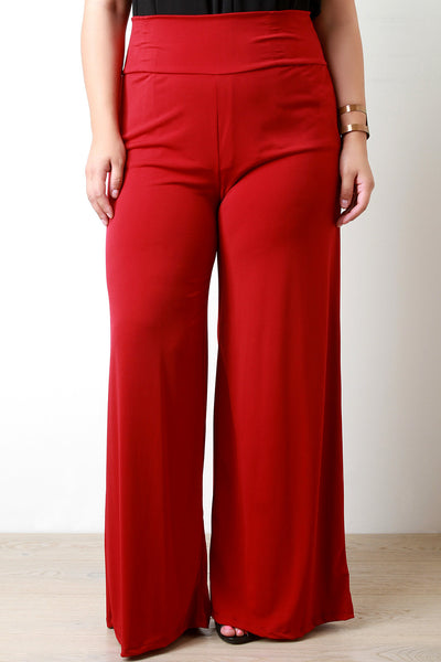 Stretchy Soft Knit Wide Legs Pants