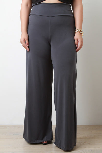 Stretchy Soft Knit Wide Legs Pants