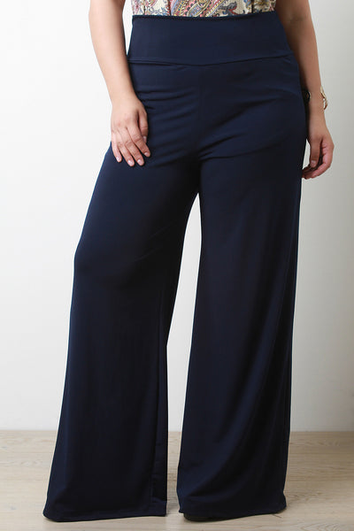 Stretchy Soft Knit Wide Legs Pants