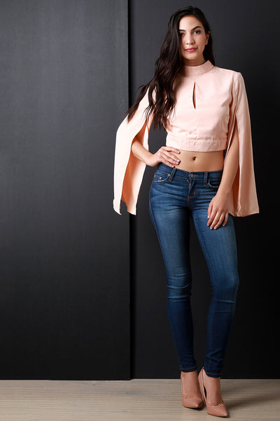 Mock Neck Keyhole Longsleeves Slit Top