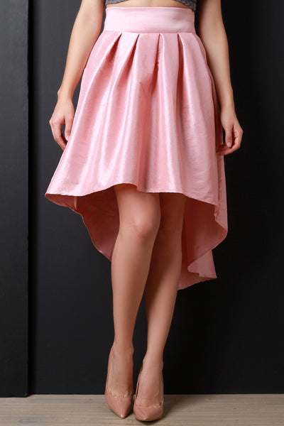 Taffeta High-Low Pleated Back Bow Skirt