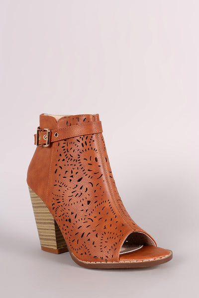 Perforated Side Buckle Peep Toe Booties