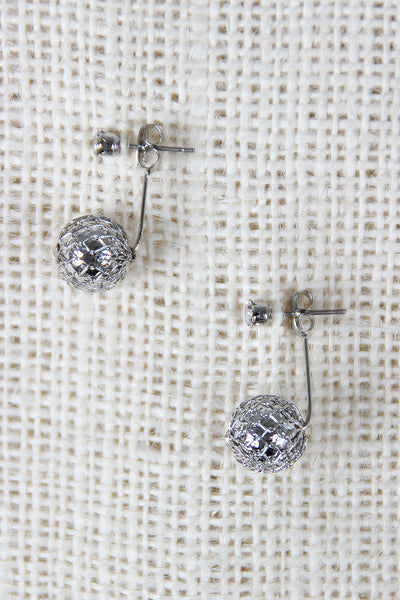 Rhinestone and Sphere Stud Jacket Earrings