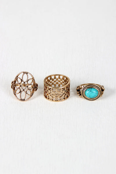 Stone and Cutout Ring Set